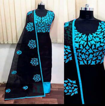 Black Color Party Wear Chanderi Silk Embroidered Unstitched Dress Material