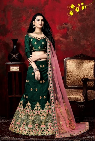 Classic Lovely Rama Colour Velvet Silk With Zari Work Lehenga Choli