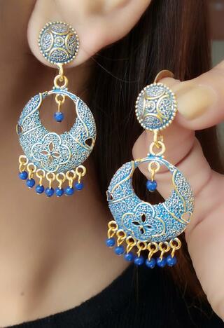 Stunning Blue Colour Gold Plated Artificial Earings KLP290