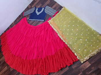 Ravishing Rani Pink Color Designer Georgette Fancy Moti Ruffle Work Lehenga Choli For Festive Wear