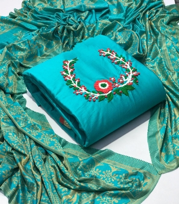 Blue Colour Cotton With Hand Work Salwar Suit For Wedding Wear