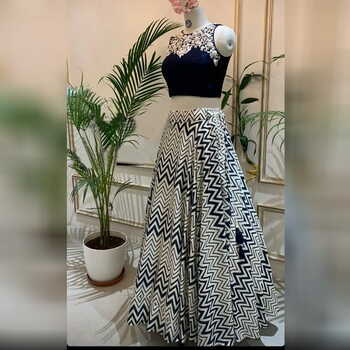 Amazeballs Blue Color Wedding Wear Taffeta Silk Digital Printed Lehenga Choli