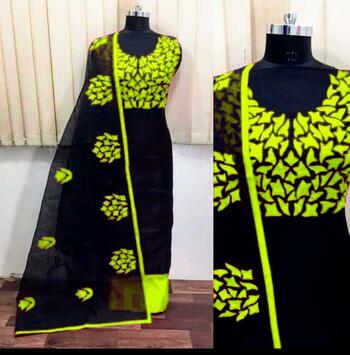 Light Green Color Chanderi Silk Embroidered Dress Material