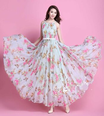 Admirable White Color Flower Printed Design Georgette Soft Full Stitched Gown For Casual Wear