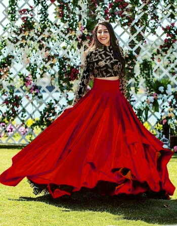 Amazing Red Color Taffeta Silk Two Layer Embroidered Work Festival Wear Lehenga Choli