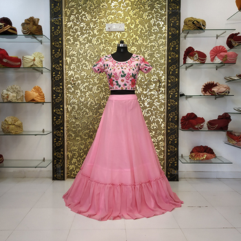Appealing Pink Color Ruffle Georgette Lehenga Choli For Function Wear