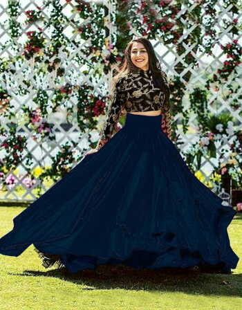 Flaunt Navy Blue Color Wedding Wear Taffeta Silk Embroidered Work Fancy Lehenga Choli