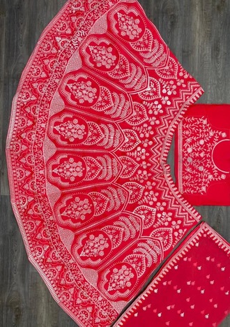 Red Color Taffeta Silk Embroidered Work Lehenga Choli For Wedding Wear