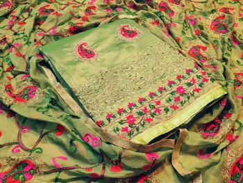 Green Color Designer Chanderi Silk Embroidered Salwar Suit For Party Wear