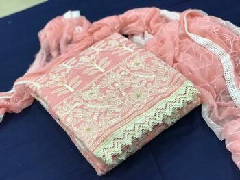 Pretty Pink Chanderi Silk Unstitched Dress Material For Party Wear