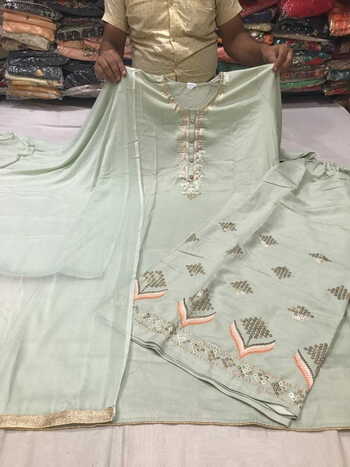 Graceful Light Green Color Top Rayon Embroidered Sequence work with Embroidered Plazzo Suit