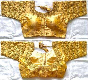 Lovely Golden Silk Thread Work Readymade Blouse Design Online