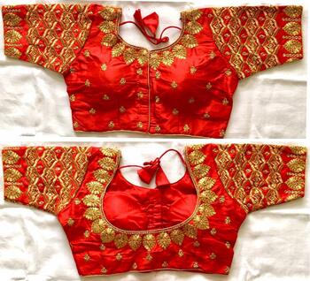 Beautiful Red Silk Thread Work Readymade Blouse Design Online