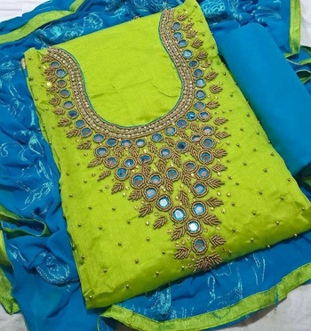 Unique Light Green Colored Party Wear Chanderi Silk Dress Material