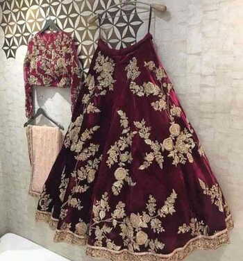 Irresistible Maroon Color Lcd Flower Design Embroidered Machine Work Soft Velvet Lehenga Choli For Party Wear