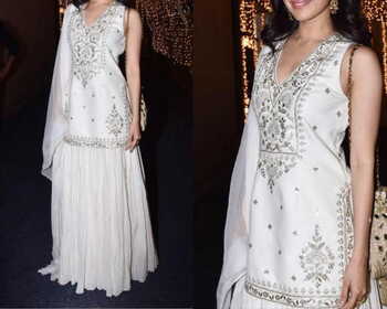 Appealing White Color Designer Georgette Embroidered Work Indo Western Lehenga For Wedding Wear