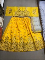 Graceful Yellow Color Silk Satin Embroidered Work Designer Lehenga Choli