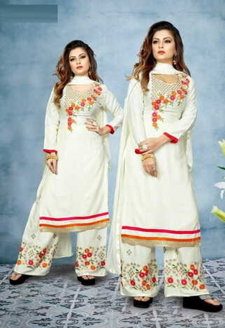 Wonderful White Color Stitched Embroidered Rayon Kurta With Work Plazo