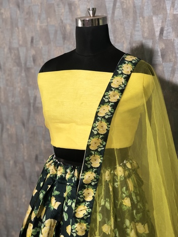Glamorous Yellow Color Satin Silk Printed Lehenga Choli For Women