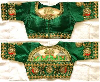 Green Colour Malbari Silk With Zari Hand Stone Ready Made Blouse