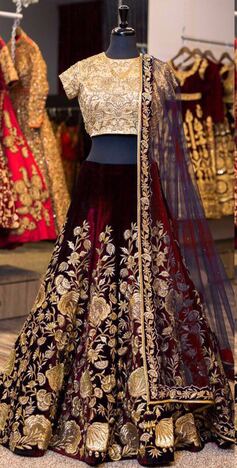 Function Wear Maroon Color Velvet Embroidered Bridal Wear Lehenga Choli