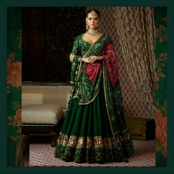 Graceful Dark Green Wedding Wear Silk Embroidered Work Lehenga Choli