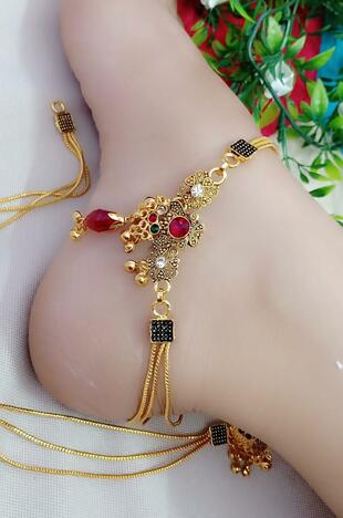 Beautiful Multi Colored Diamond Golden Anklet KLP454