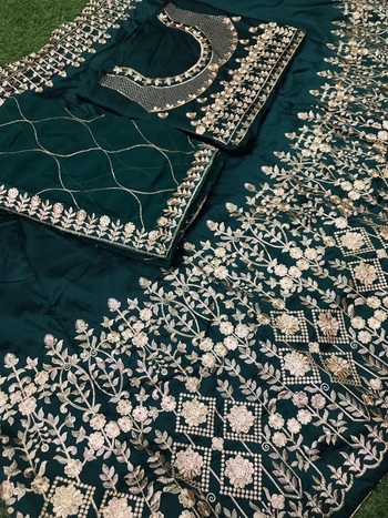 Astonishing Green Color Designer Taffeta Silk Embroidered Work Traditional Wear Lehenga Choli For Women