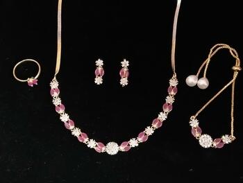 Trendy Pink Diamond Colour Jewellery Set KLP181