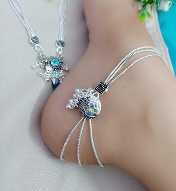 Unique Mulri Colored Diamond Silver Imitation Anklet KLP458