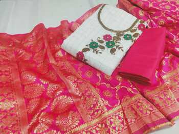 Pink Colour Heavy Cotton Salwar Suit And Banarasi Jaquard For Wedding Wear