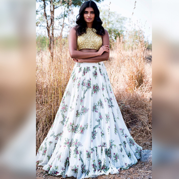 Unique White Color Georgette Printed Design Function Wear Lehenga Choli