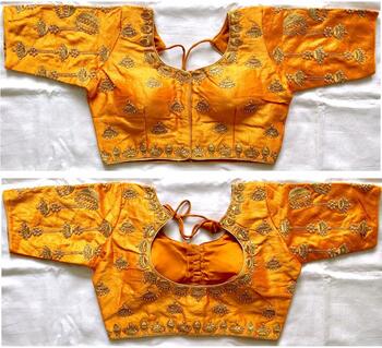 Mustard Thread Coding With Hand Work Readymade Blouse Design Online