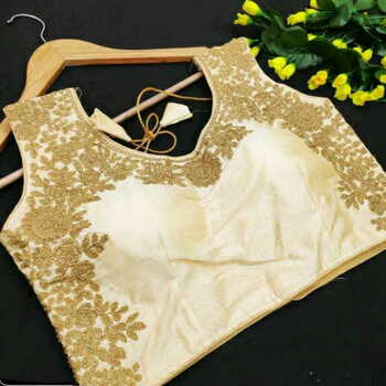 Cream Phantom Silk Stone Hand Designer Work Ready Made Blouse