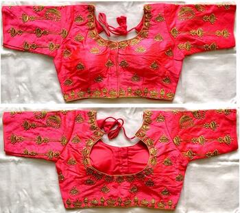 Pink Thread Coding With Hand Work Readymade Blouse Design Online