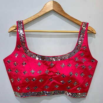 Trendy Rani Pink Color Phantom Silk Designer Stone Mirror Work Full Stitched Blouse For Festive Wear
