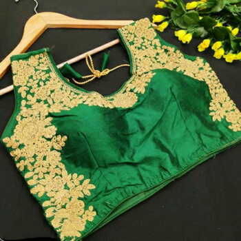 Green Coding Stone Hand Work Designer Ready Made Phantom Silk Blouse