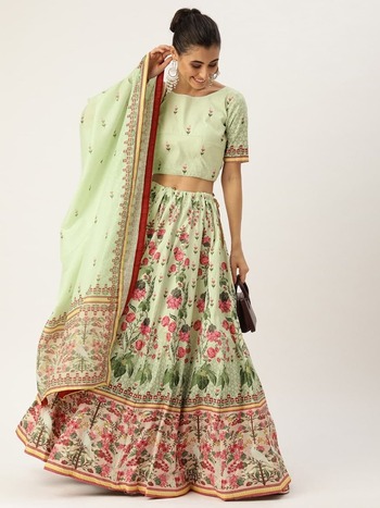 Light Green Color Art Silk Occasion Wear Printed Lehenga Choli Design