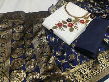 White Blue Color Modal Silk Embroidered Dress Design Online For Women