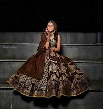 Party Brown Color Designer Gotta Satin Fancy Digital Printed Lehenga Choli For Festive Wear