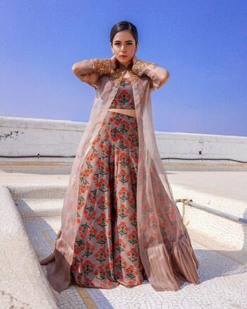 Dashing Orange Color Taffeta Silk Printed Function Wear Indo Western