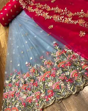 Wedding Wear Grey Color Heavy Organza Silk Embroidered Unstitched Lehenga Choli