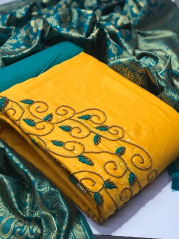 Sensational Yellow  Rama Blue Pure Jam Cotton Salwar Suit For Function Wear