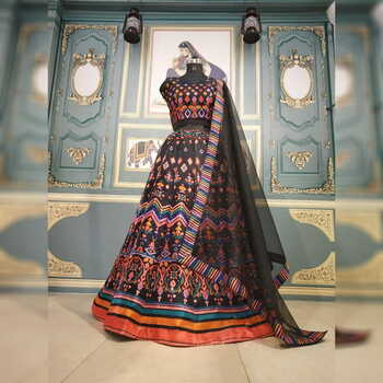 Ritzy Black Satin Banglori Digital Print Fancy Lehenga Choli For Women