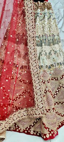 Attractive Maroon Color Wedding Wear Diamond Multi Thread Embroidered Work Cotton Silk Velvet Lehenga Choli