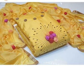 Yellow Cotton Hand Work With Pump Pump Suit For Wedding Wear