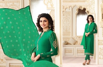 Green Color Georgette with Embroidery and Digital Print Straight Cut Suit