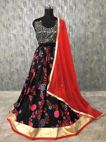 Classic Red Color Crape Silk Designer Printed Lehenga Choli Design Online