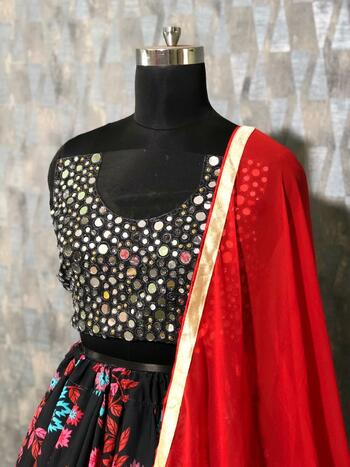 Classic Red Color Crape Silk Designer Printed Lehenga Choli Design Online