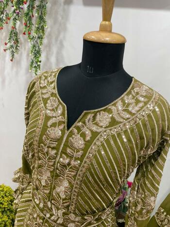 Charismatic Green Color Festive Wear Design Georgette Ready Made Sequence Embroidered Work Kurti Plazo Set